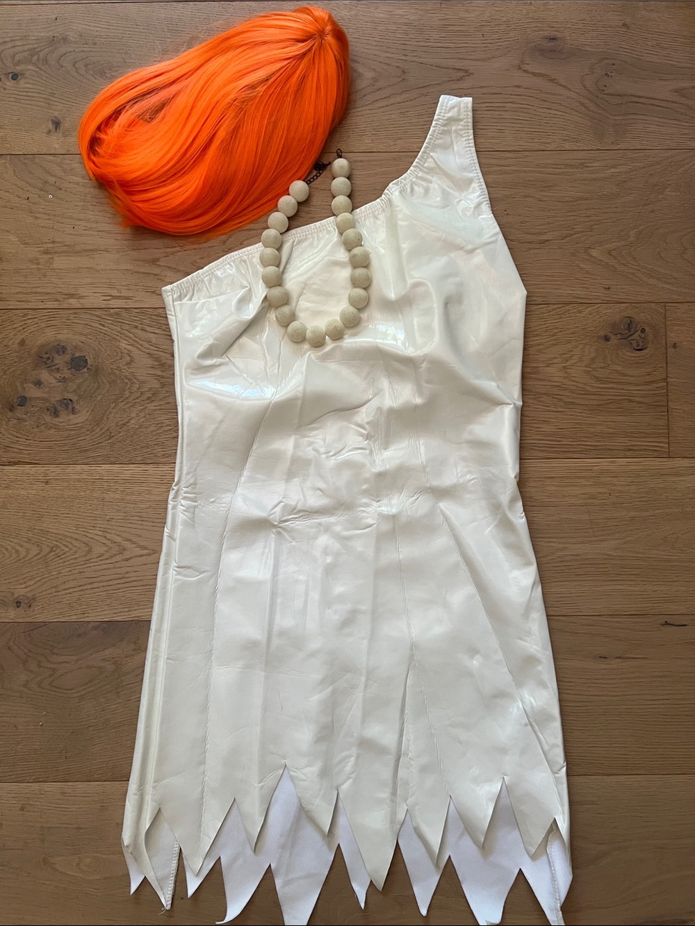 One-Shoulder White Costume Dress with Jagged Hem